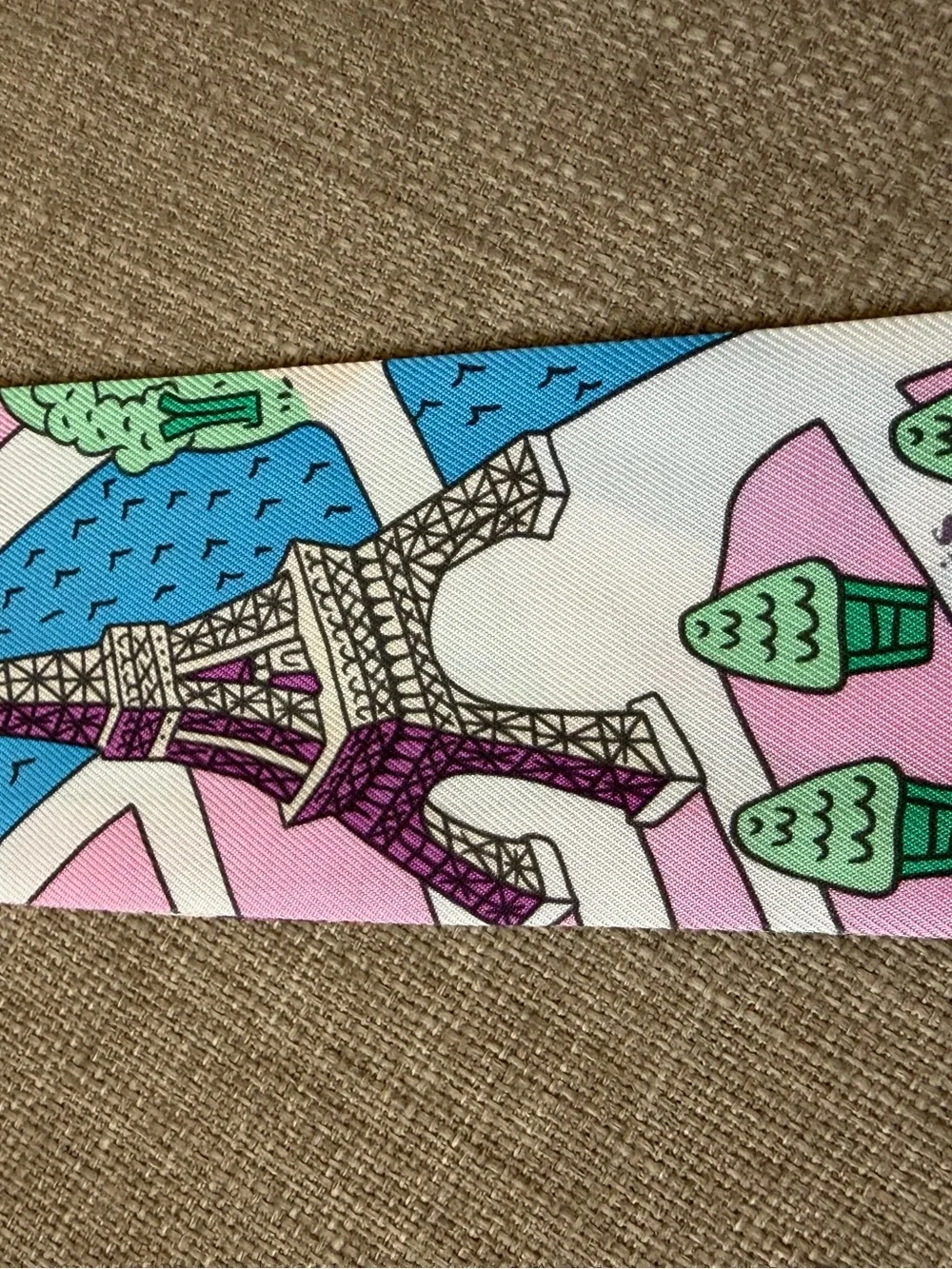 Hermes Pink Illustrated Silk Twilly with Orange Accents